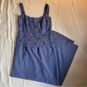 vintage 90s blue beaded prom dress gown w/ leg slit SIZE:8